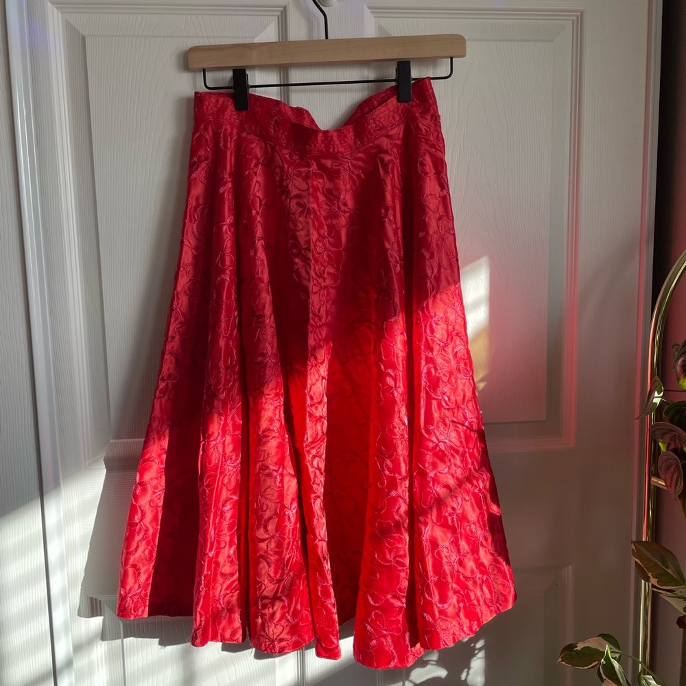 Vintage Red Floral Embroidered Skirt